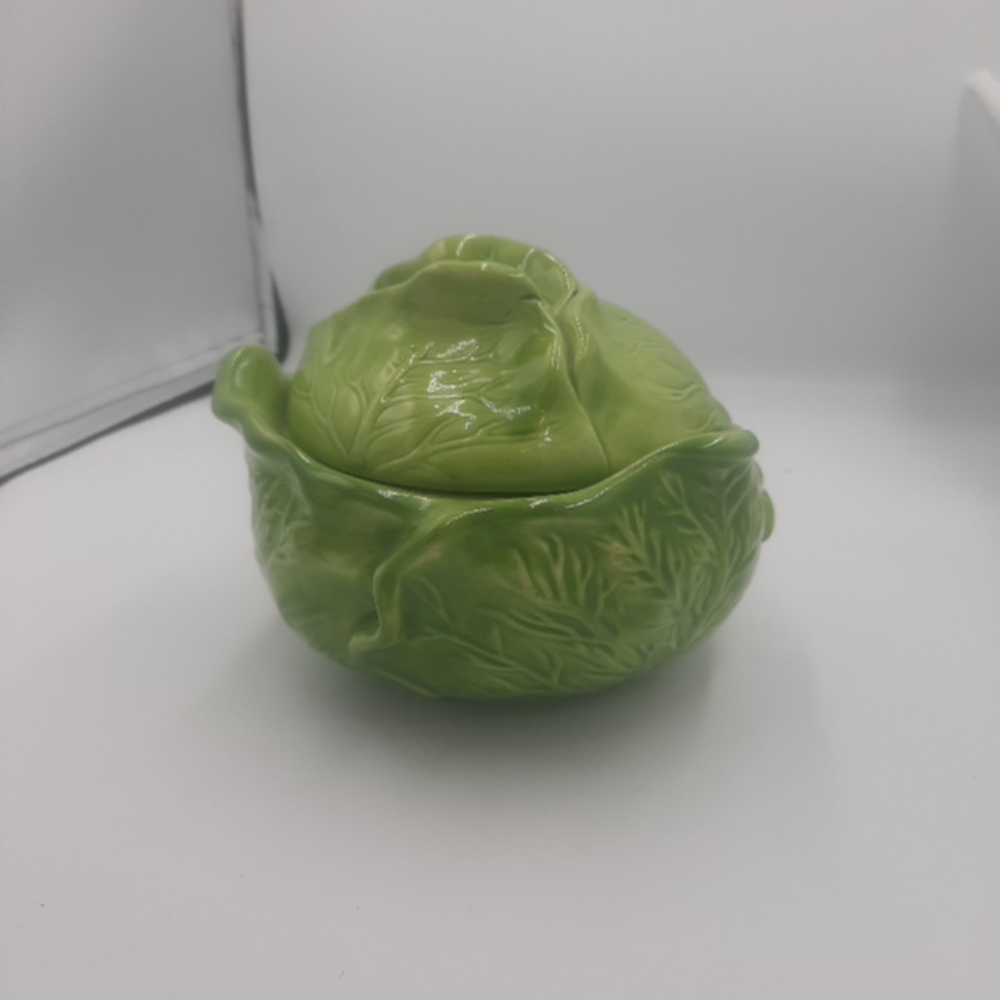 Vintage Green Cabbage Ceramic Bowl And 1 Shaker